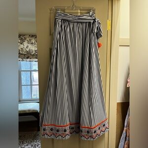 Striped Maxi Skirt with Embroidered Hem
